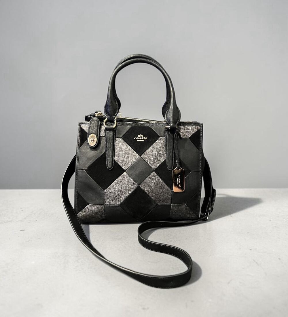 Coach Crosby Patchwork Carryall Satchel / Bag in black and silver leather